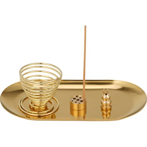 Lot de 4 porte-encens, laiton, doré, pour bâtonnets spirales cônes, yoga méditation (1/5)