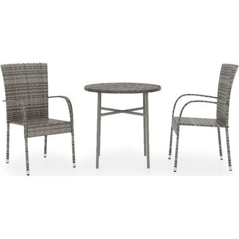Maison Exclusive - 3-tlg. Garten-Essgruppe Poly Rattan Grau