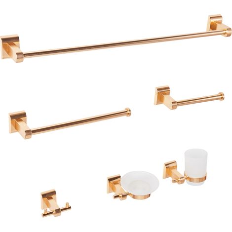 Conjunto de 6 accesorios de baño estilo moderno de aluminio brillante vaso y jabonera de vidrio incluidos dorado Talara