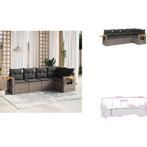 5-tlg. Garten-Sofagarnitur mit Kissen Grau Poly Rattan - Gartenmöbel - Esszimmergarnituren - Outdoor Möbel - Lounge Set - Rattan Sofa (1/3)