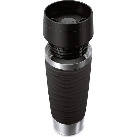 Mug de voyage isotherme Wave 0,5 l Bouchon à vis confortable Acier inoxydable 6 h chaud et frais 12 h 100% étanche Passe au lave-vaisselle Ouverture à 360° Noir (1/5)