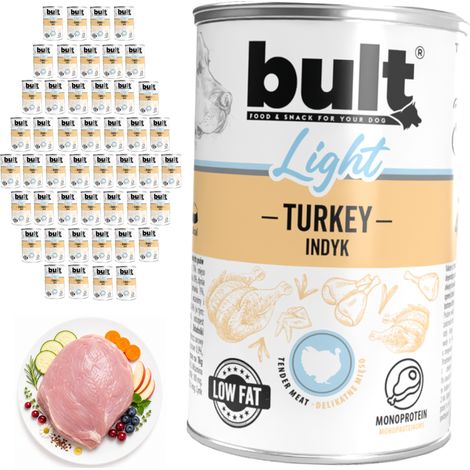 Cibo umido per cani BULT LIGHT al tacchino, lattina da 48 x 400 g, facilmente digeribile. (1/2)