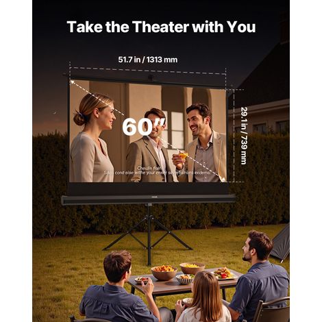 Écran de Projection avec Trépied de 152,4 cm, Toile de Projection Portable et Infroissable, Grand Angle de Vision 160°, 16:9 4K HD, avec Sac de Transport, pour Vidéoprojecteurs Cinéma Maison (1/5)