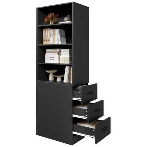 Bibliothèque 180cm étroite, tiroirs, étagères réglables, petits espaces (1/5)