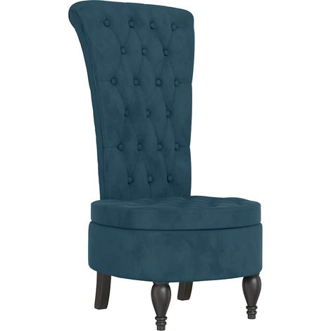 Chaise à dossier haut bleu velours conception de bouton (1/5)