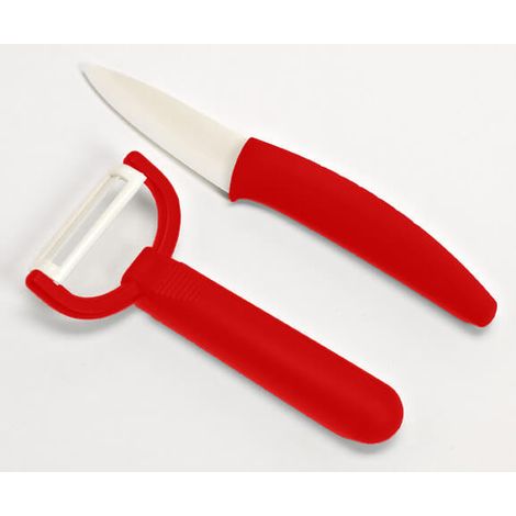 Coffret Couteau / Éplucheur - inoxydable - Léger - Venteo - Couteau Céramique + Éplucheur Rouge - Léger et maniable - passe au lave vaisselle