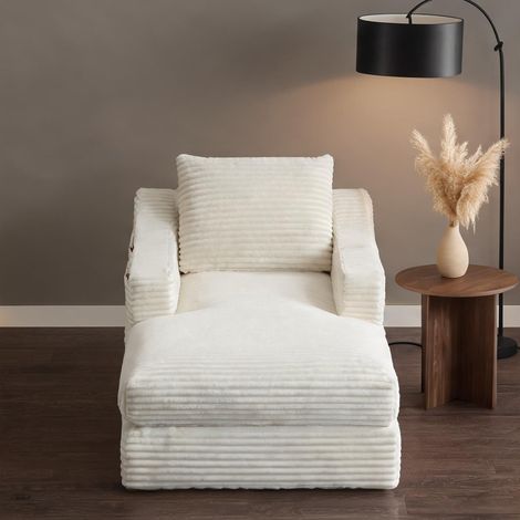 Fauteuil lounge en tissu côtelé blanc 1 place convertible en lit (1/5)