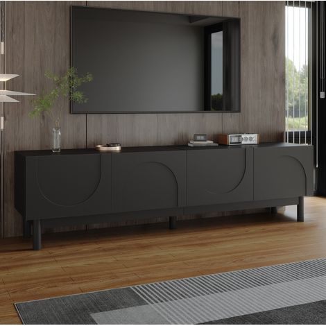 Mueble TV 169x34x45,5 cm negro con 4 puertas y almacenaje con estantes (1/5)