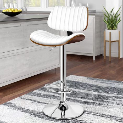 ALFORDSON Bar Stools, Adjustable Swivel Bentwood, PU Leather Upholstered, Back, Footrest, Kitchen, Dining Room, Home Pub Countertop, White, 150kg