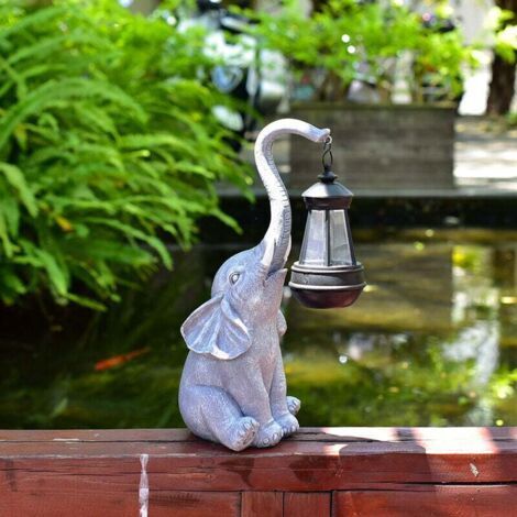 (Gray) Decorative Elephant Statue for Outdoor Garden with Solar Light - Elephant Decor for Living Room, Gift for Women, Men, Mom, Birthday, Waterproof Garden Decor (1/4)