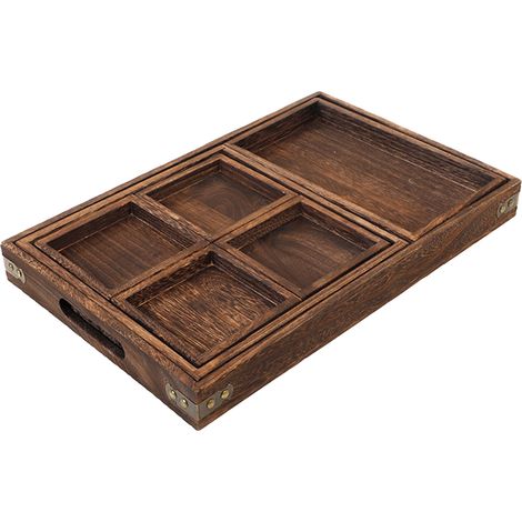 Lichtecht, elegant und im Retro-Stil: verstärktes rechteckiges Teetablett aus Holz zum Servieren von Tee (1/5)