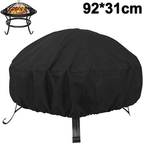 Mehrzweck-Feuerschalen-Abdeckungen, schwarz, rund, Feuerschalen-Abdeckung, wasserdicht, staubdicht, Outdoor, Garten, Terrasse, Schutzhülle mit Kordelzug für Herd