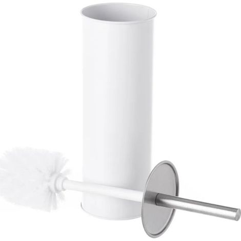 Brosse à toilettes avec poignée en acier et support en polypropylène blanc - Longueur 10 x Largeur 10 x Hauteur 38 cm (1/2)