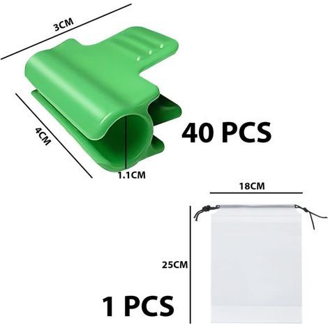 Lot de 40 clips pour serre de jardin,clips pour tube d'ombrage de jardin et 1 sac à cordon pour support saisonnier des plantes, filet à oiseaux, filet de jardin, accessoires en tissu d'ombrage (11 mm) (1/4)