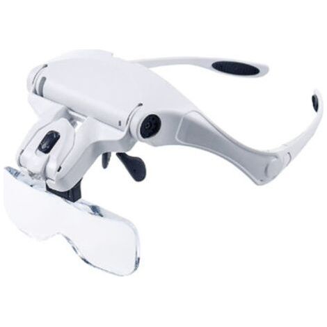Lunettes loupe avec lumière mains libres, bandeau lupen avec 2 lumières LED pour loisirs, lecture, 5 objectifs interchangeables (1,0 x à 3,5 X) (1/4)