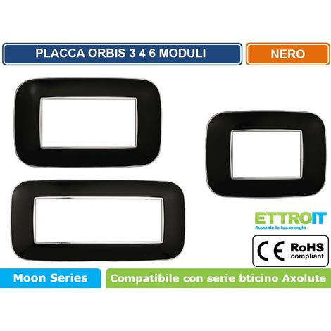Placca compatibile Bticino Axolute 6 moduli plastica colore nero Orbis serie Moon Ettroit AN91602 (1/4)
