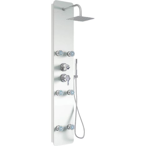 Home Deluxe – Panneau de douche DIVE Blanc 150 x 25 x 9 cm – Verre 6 mm – Douchette tropicale et buses de massage – Raccordement 1/2" (1/5)