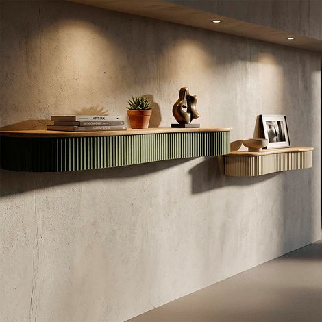 Estanterías de pared de 86 y 65 cm Frieda, en verde y gris topo (1/5)