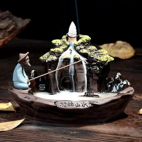 Brûleur d'encens à reflux en céramique avec 10 cônes d'encens à motifs paysagers (1/5)