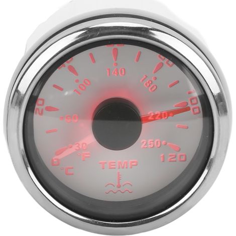 Manomètre de température d'eau de 52 mm, rétroéclairage 7 couleurs, étanche IP67, indicateur à aiguille 1600-22Ω, convient aux navires, camping-cars, etc., blanc. (1/5)