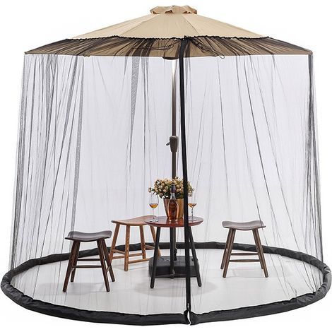 Moustiquaire pour parasol 230 x 300 cm - Moustiquaire ronde - Terrasses, pelouses et balcons, blanc cassé (1/5)