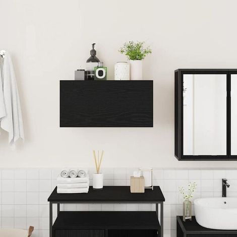 Meuble de Salle de Bain Mural 60x25x30 cm, Rangement Suspendu en Bois d'Ingénierie pour WC et Douche, Étagère de Toilette Moderne et Résistante à l'Humidité (1/5)
