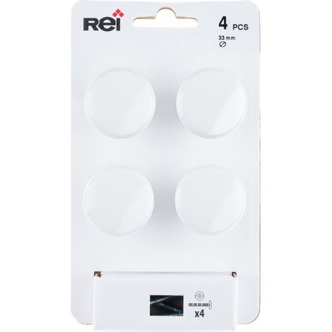 Blisterpackung mit 4 runden Knöpfen für Möbel aus Zamak weiß finish white mod.756 ø33mm rei (1/3)