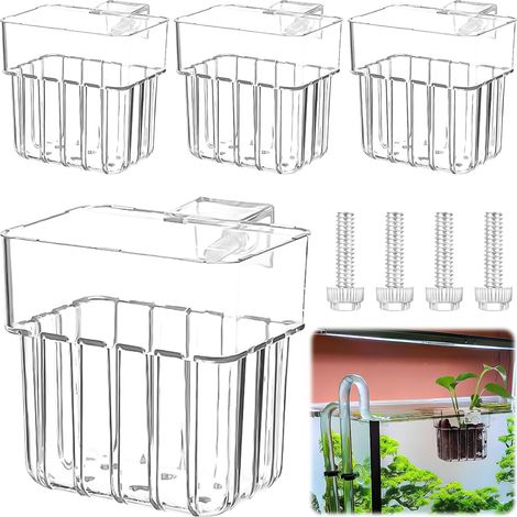 Juego de 4 soportes para plantas de acuario – Transparentes, con cesta – Soporte colgante para acuarios, acuaponía y paisajismo acuático. (1/5)