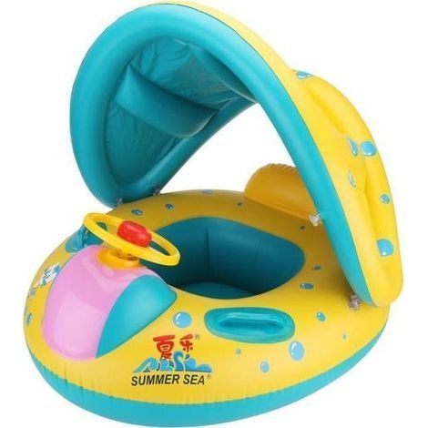 (Blau+Gelb) Aufblasbarer Sitz, Weetop aufblasbares Kinderbecken mit Sonnenschutz für Babys von 6-24 Monaten, PVC-Badewanne/Pool, Sicherheitsausrüstung (1/4)