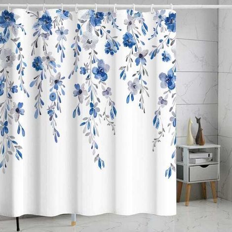 Rideau de douche imperméable en polyester à motifs floraux et végétaux (180 x 180 cm) (1/5)