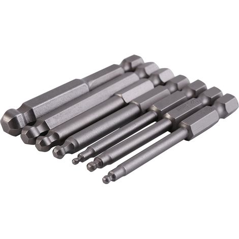 Lot de 7 embouts de tournevis magnétiques à bille de 65 mm, tige hexagonale 1/4'', diamètres 2/2,5/3/4/5/6/8 mm (1/5)