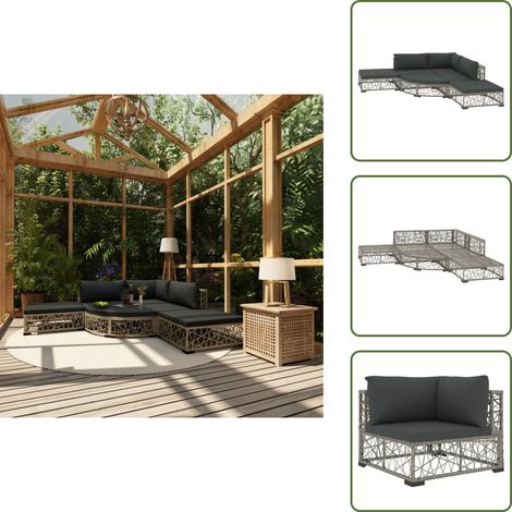 The Living Store Set Divani da Giardino 6 pz con Cuscini in Polyrattan Grigio - Divano in rattan