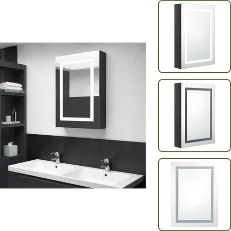 The Living Store Armoire de salle de bain à miroir LED noir brillant 50x13x70 cm - Miroir LED (1/5)
