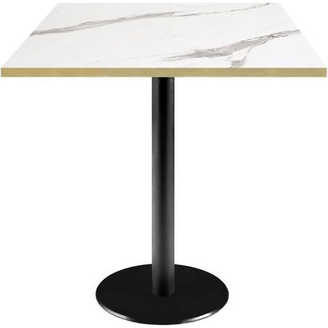 Table 70 x 70 cm - modèle Rome marbre blanc chants laiton