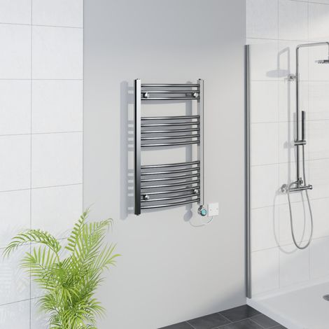 WiFi Thermostatic Curved Towel Rail Timer Chrome 800x500mm