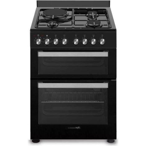 Cuisinière gaz 3 feux + 1 plaque électrique – 2 fours 60L multifonction – Minuterie et éclairage – Classe énergétique AA – La Germania