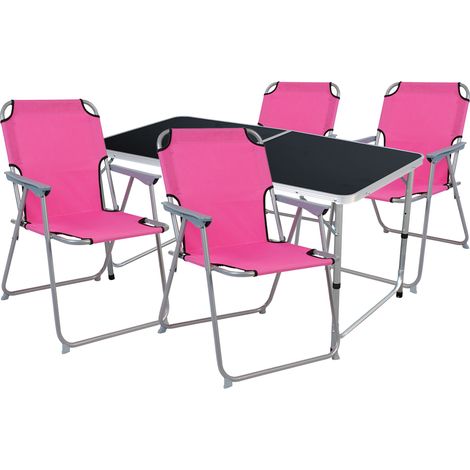 5-teiliges Campingmöbel Set pink 120x60x58/70cm schwarz-MMC330872B+4xMPO2600PI (1/4)