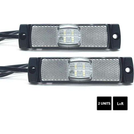 Set di 2 luci di posizione a LED impermeabili – 12V/24V, bianche, a basso consumo energetico (0,04A), per rimorchi, camper e camion.