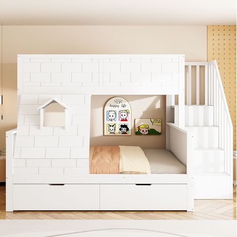 MEUBLIV Etagenbett 90x200 cm Weiß – mit Stauraum, Schubladen und Fenster, ohne Matratze (1/5)