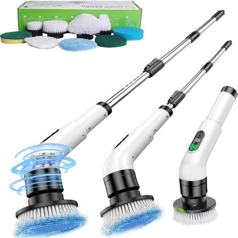 Brosse Electrique Nettoyage 9 en 1 avec Écran LCD Brosse Rotative Nettoyage Brosse de Nettoyage Electrique san Fil avec Manche Télescopique 28-127cm Réglable pour Salle de Bain, Sol, Maison (1/5)