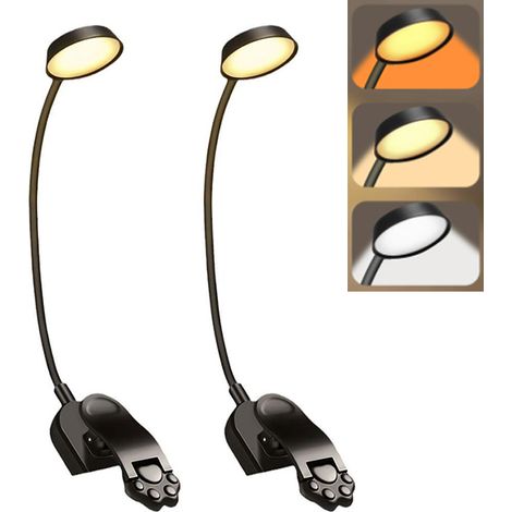 Lampe veilleuse LED de table, lampe à pince pour livre, lumière 3 tons, pliable, lampe de lecture de protection des yeux, 2 pièces (1/5)