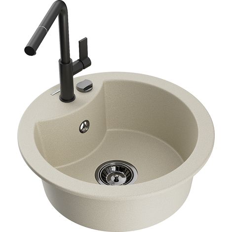 Mexen Diego 1-Becken-Granitspüle mit Mischbatterie Flora, Beige - 6512-69-670401-70-B