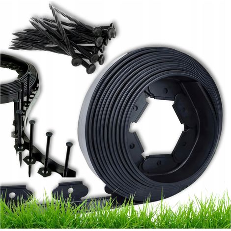 Bordura per giardino e prato, 4 cm x 20 m, set da 60 picchetti di ancoraggio neri