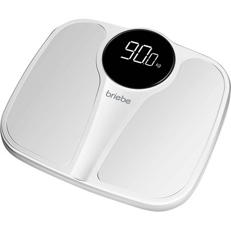 Briebe SC1124W Báscula de Baño Digital, Alta Precisión 180Kg, Pantalla LED Apagado Automático, Antideslizante  Blanco