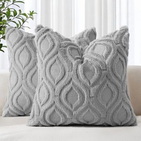 Fundas de almohada de estilo europeo para primavera, 61 x 61 cm, juego de 2 piezas, suave imitación de lana, color gris liso, fundas de almohada decorativas unisex de estilo rústico, adecuadas para so