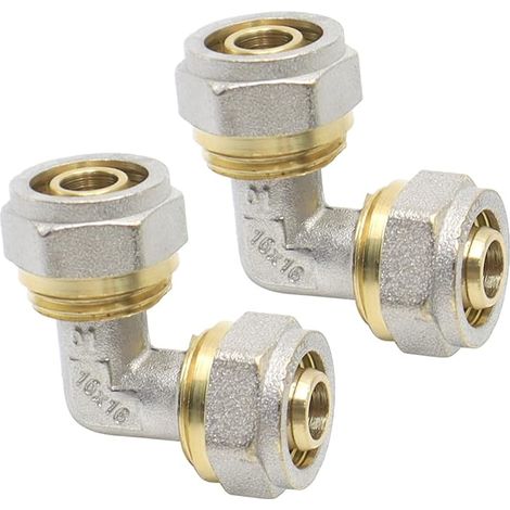 2 Pièces Raccord à vis à 90°de Serrage en Laiton Tube Composite Compression Fit avec Coude 16 x 2 mm pour Tuyaux Composites Multicouches en Aluminium et Plastique (1/5)