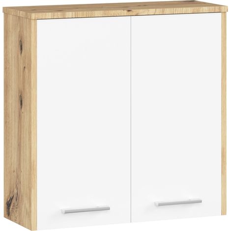 Armario colgante de baño pequeño AKORD FIN Roble Artisan 60 cm 2 puertas frente en color Blanco 2 estantes 60x22,5x60 cm (1/5)