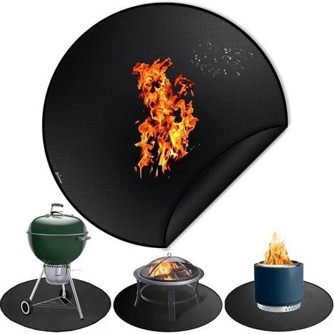 Filiyano-Tapis de barbecue - 1 pièce, noir - Tapis ignifugé - Camping - Tapis de barbecue rond - Housse pour barbecue d'extérieur - Résistant à la (1/5)