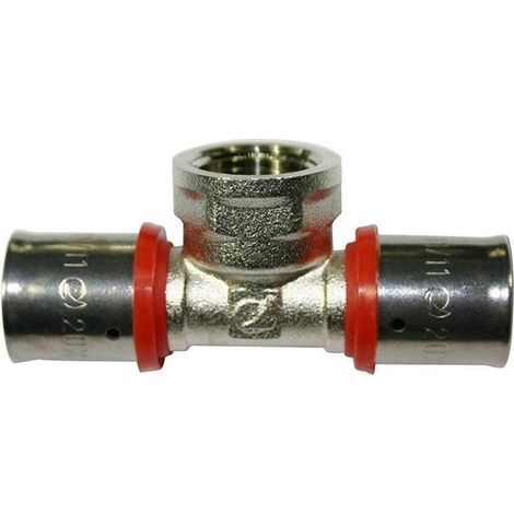 Tee femmina 1/2" per tubo multistrato da 16 mm, da utilizzare con aggraffatrice, grigio.