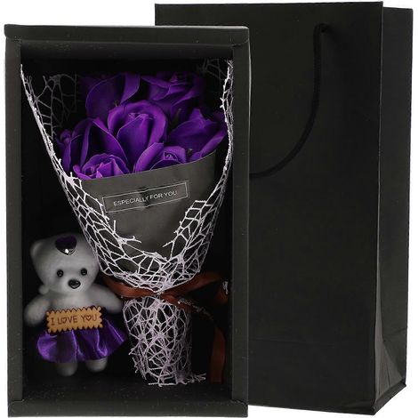 Coffret cadeau de 1 bouquet de roses artificielles en savon violet (1/5)